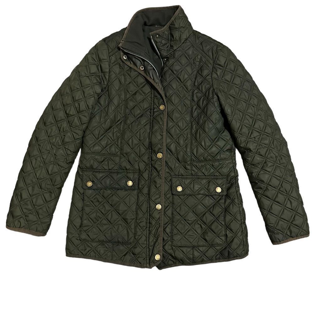 Lucky Brand Dark Green Quilted Puffed Zip Front PNW Trail Granola Girl Jacket